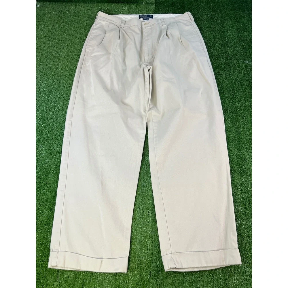Polo Ralph Lauren Hammond Pant Mens 36x29 Khaki Tan Double Pleated Cotton Chinos